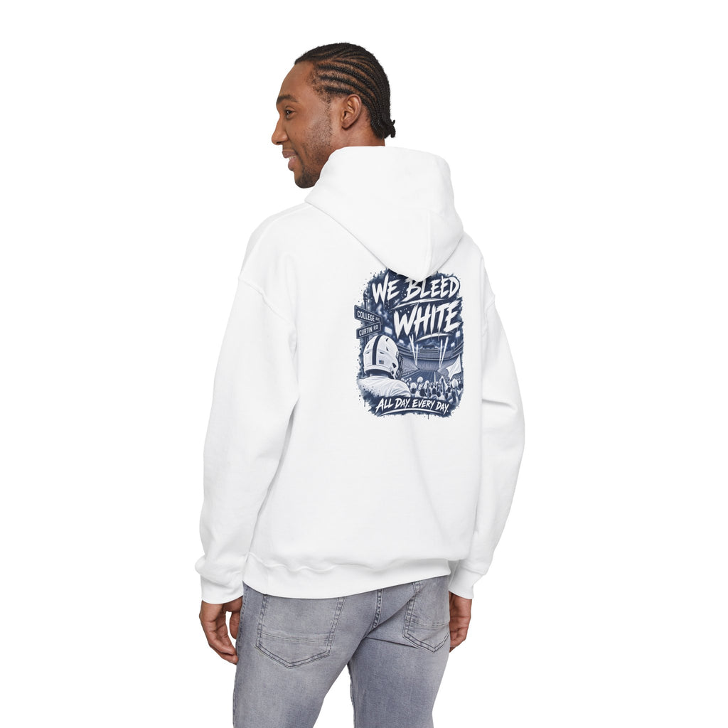 White Out Pullover Hoodie – 'We Bleed White' Graphic Winter Hoodie