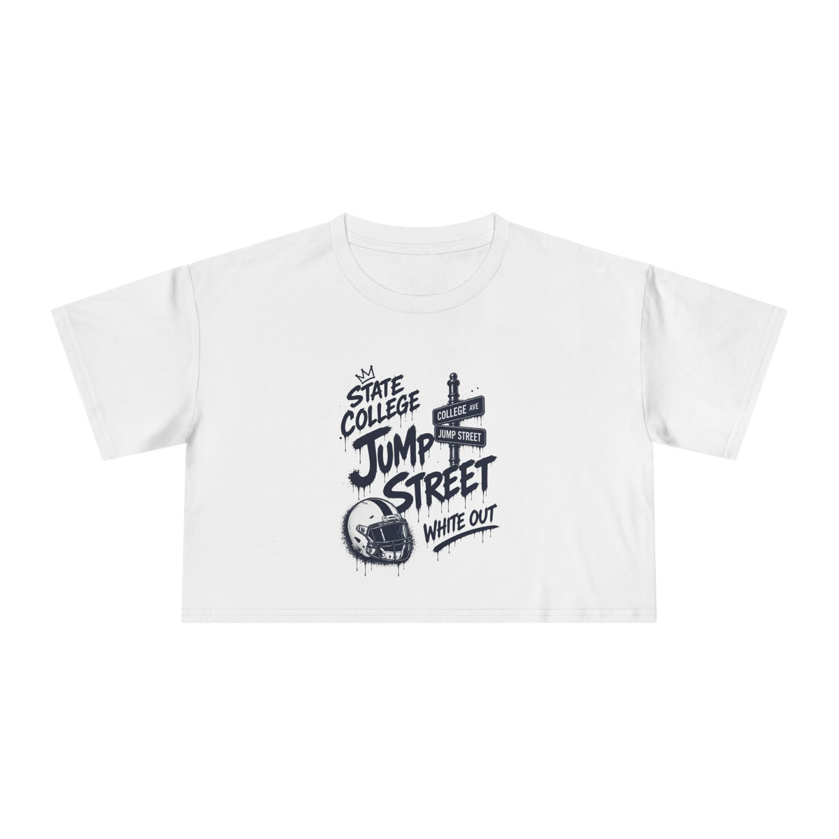 Jump Street Whiteout Crop Tee — College Game Day Whiteout Graphic